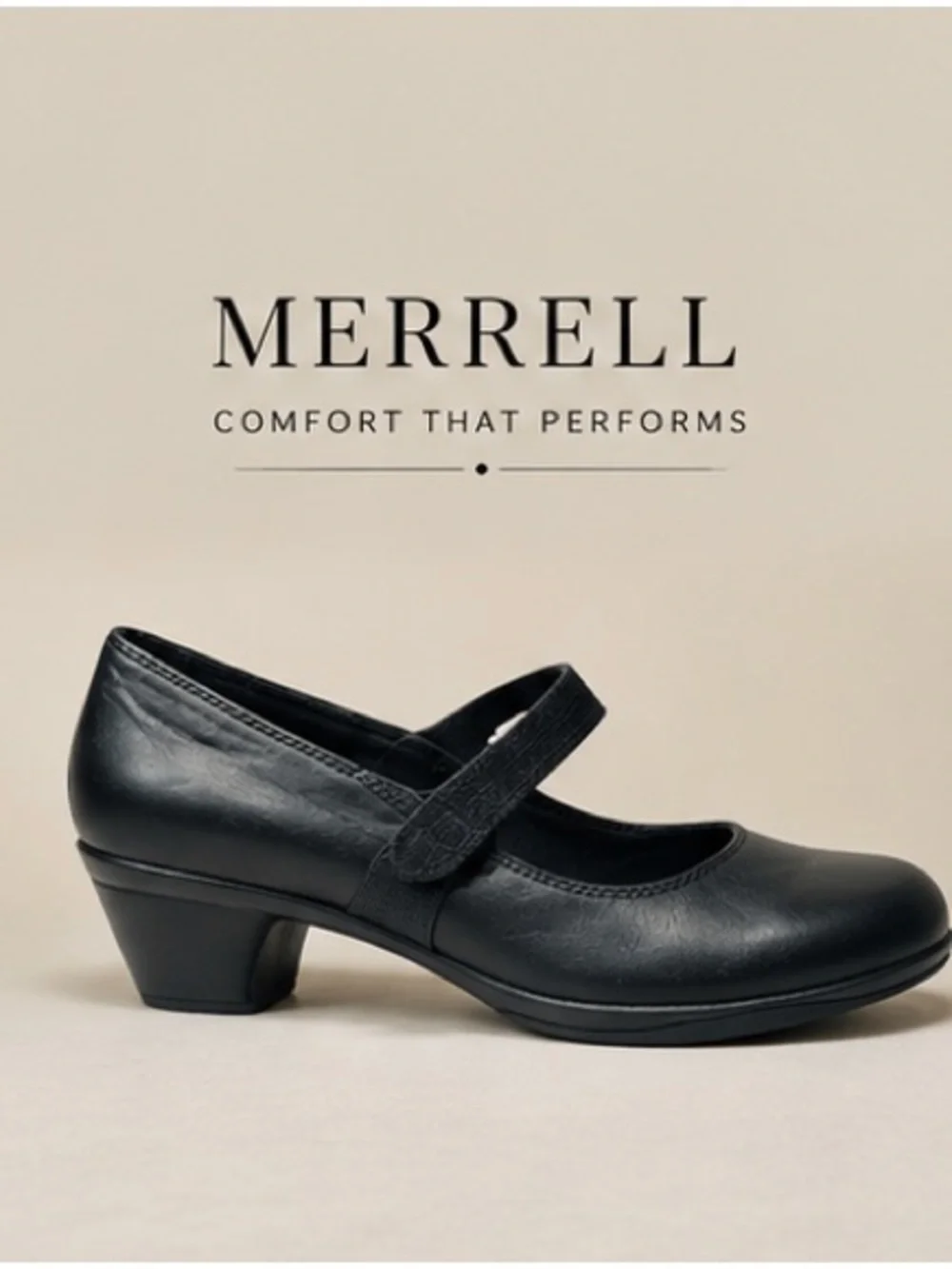 Merrell Black Leather Mary Jane Comfort Shoes Size 8 Work Career Casual
